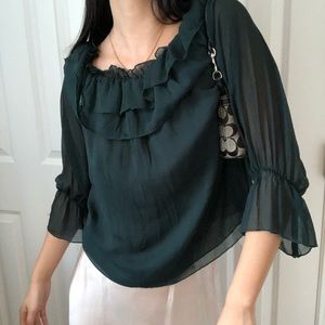 ZARA GREEN RUFFLE MESH TOP